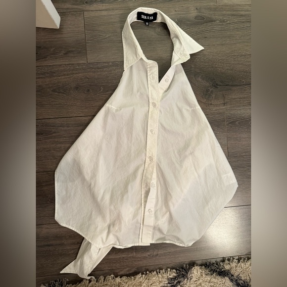 SER.O.YA White button down shirt with halter neck and open back. Size XS - Picture 2 of 4